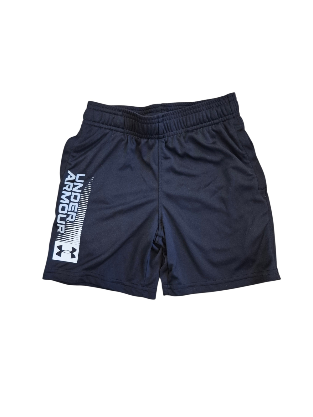 Under Armour Boys Black Athletic Shorts with White Logo